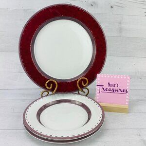Dansk GRIDWORKS BURGUNDY Portugal Strips Squares 2 Lunch 1 Dinner Plates Set 3